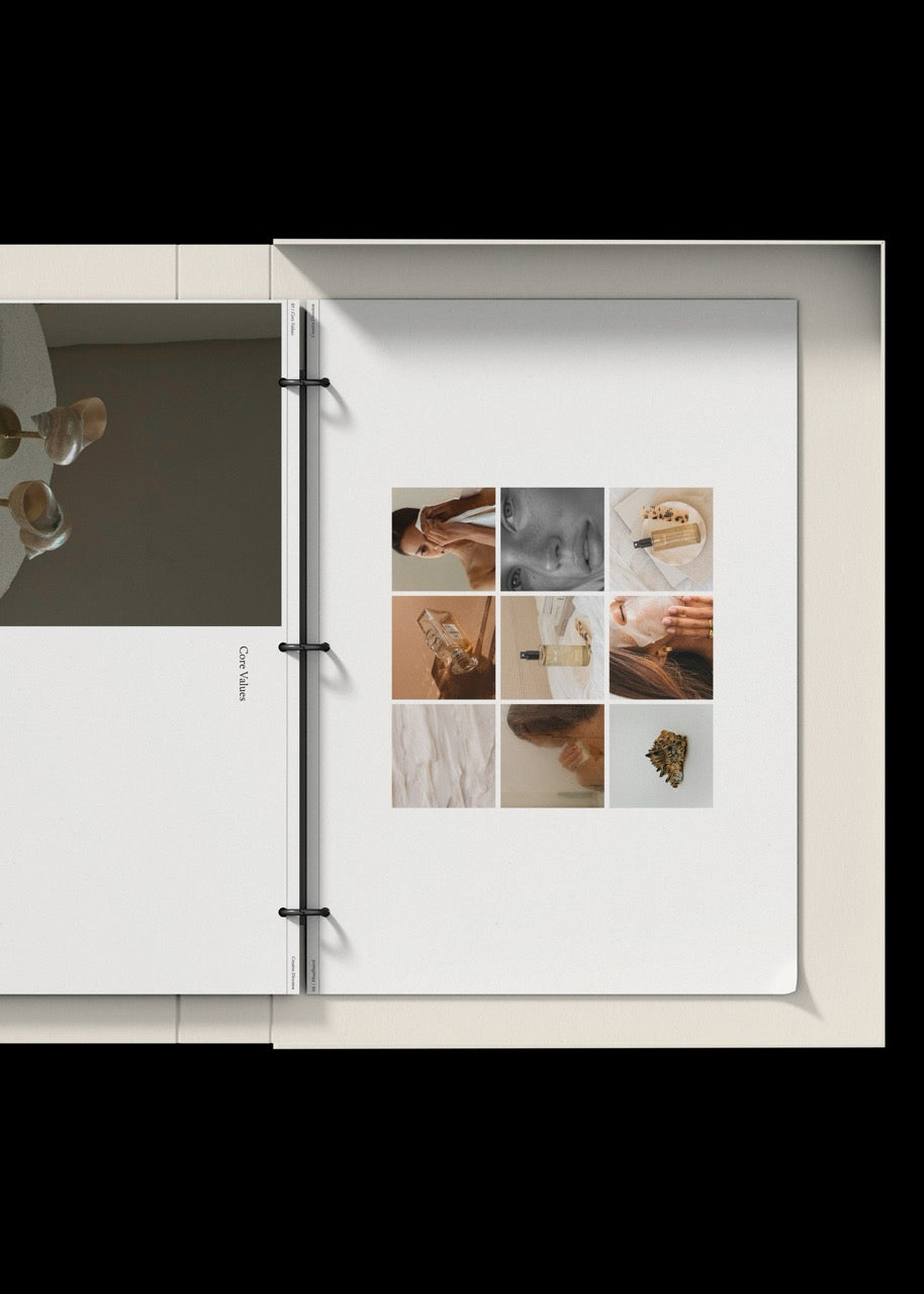 Design moodboard with photo pages showing various images of people in different poses.