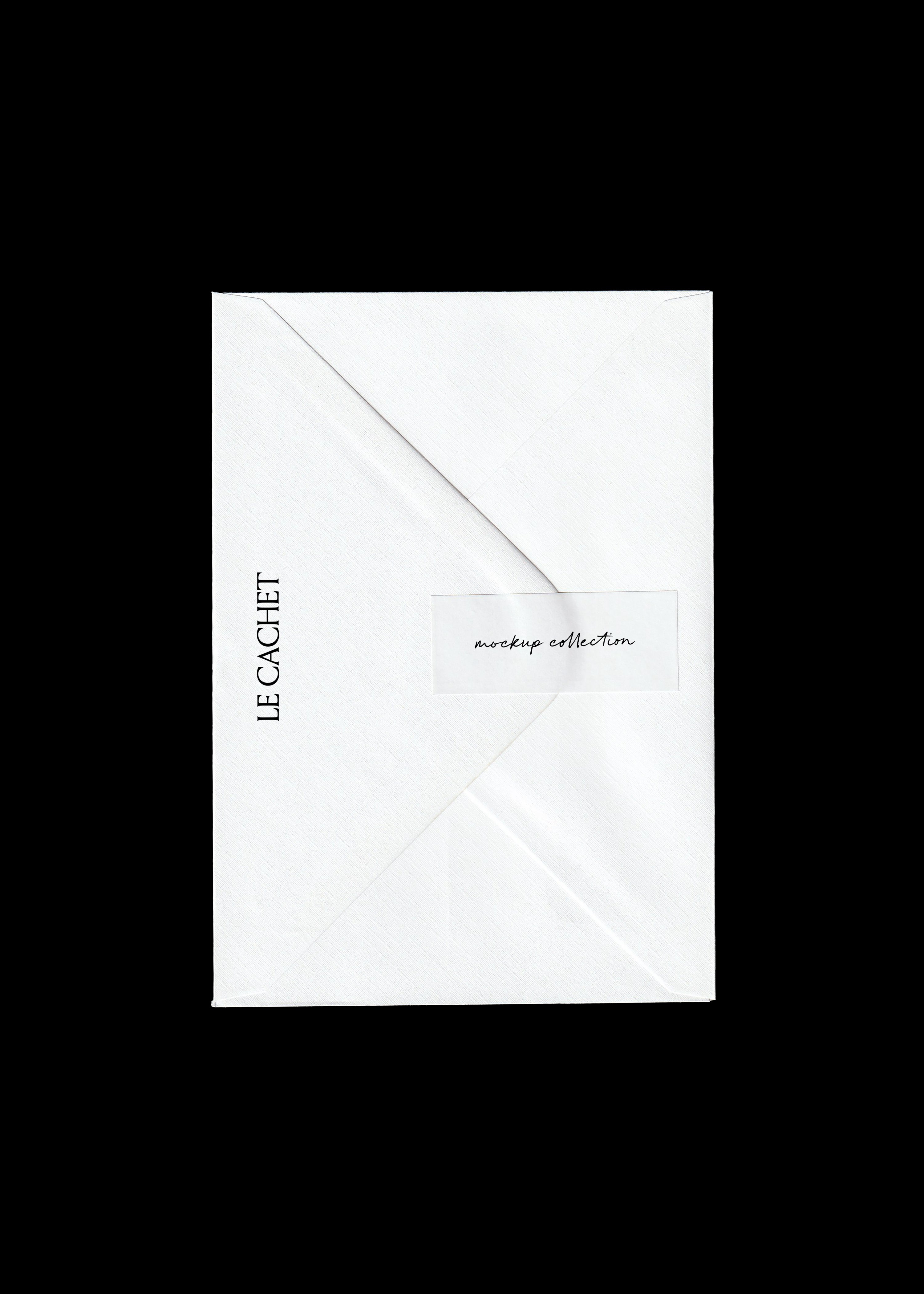 Scanned envelope and tape mockup with a tape strip sealing a white textured envelope on black