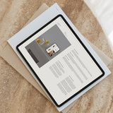 Digital tablet displaying a webpage on a textured surface